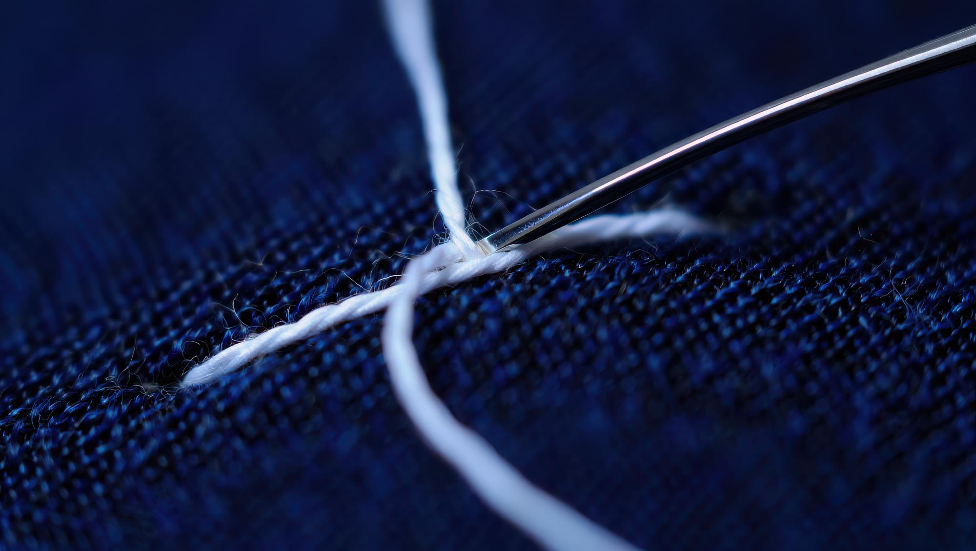 zbliżenie ściegu w technice sashiko